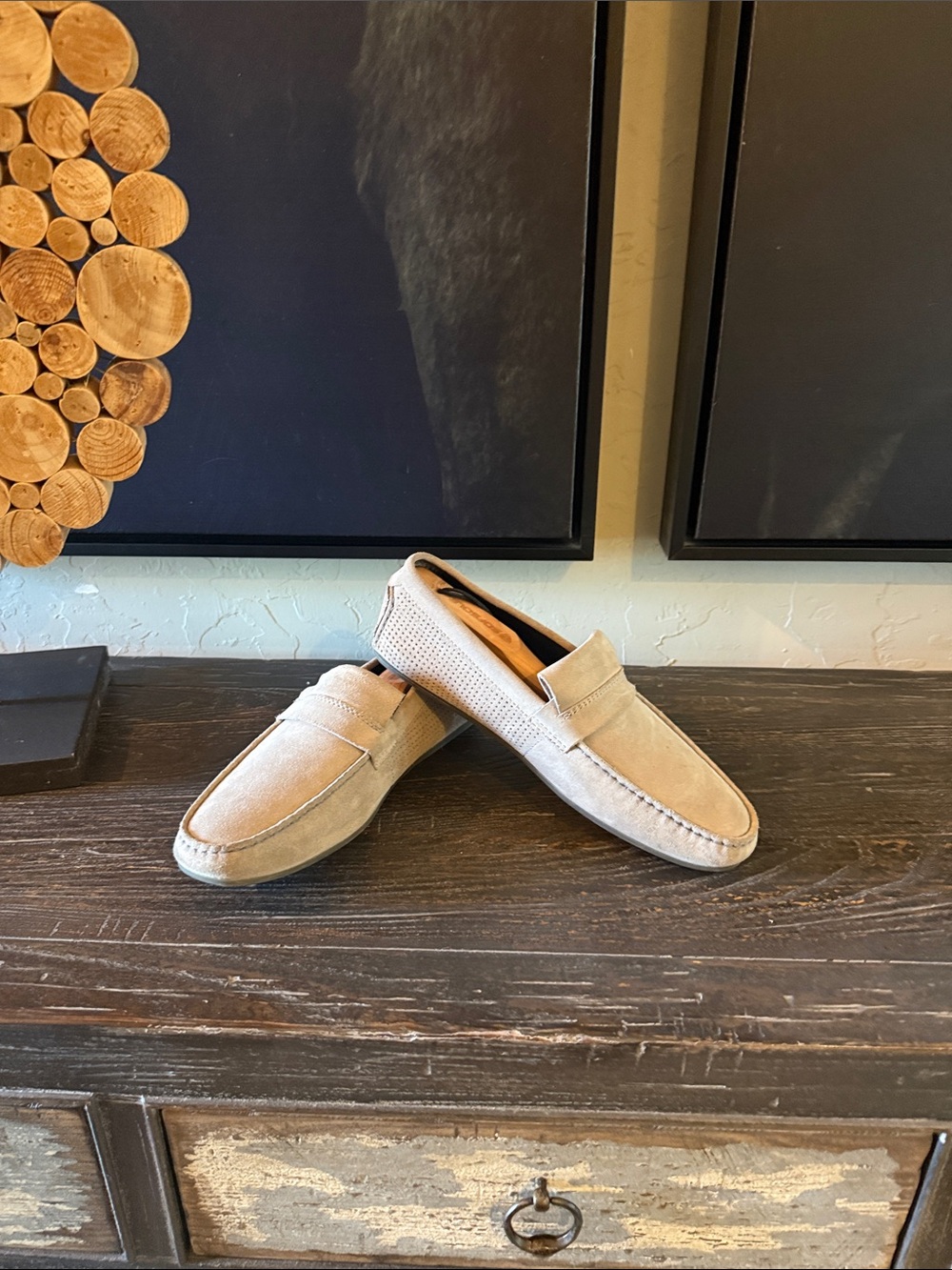 HUGO Beige Suede Penny Loafers